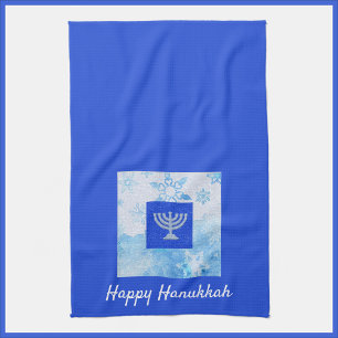 Vacker blå menorah Hanukkah Kökshandduk