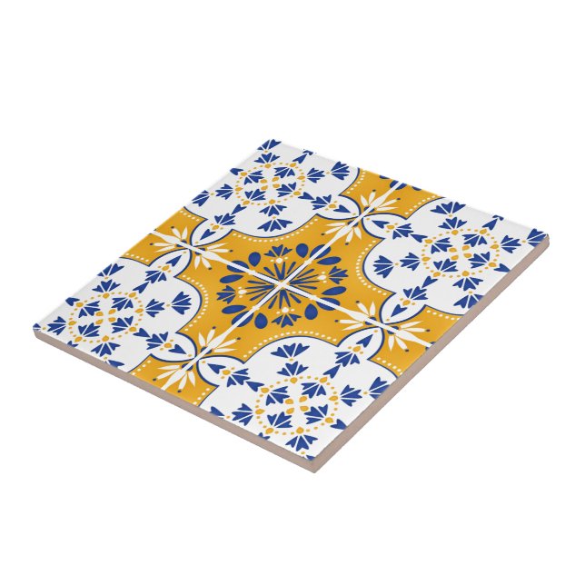 Vacker blå och gul portugisisk Azulejo Kakelplatta (Sidan)