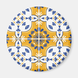 Vacker blå och gul portugisisk Azulejo Magnet