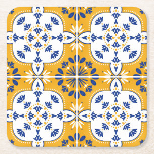 Vacker blå och gul portugisisk Azulejo Underlägg Papper Kvadrat