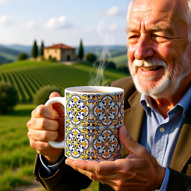💙 💛 Vacker blå och gult Azulejos 9 Kaffe  Kaffemugg (💙💛 Beautiful blue and yellow Azulejos 9 Coffee Coffee Mug)