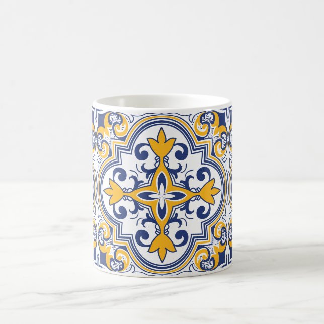 💙 💛 Vacker blå och gult Azulejos 9  Kaffemugg (Center)