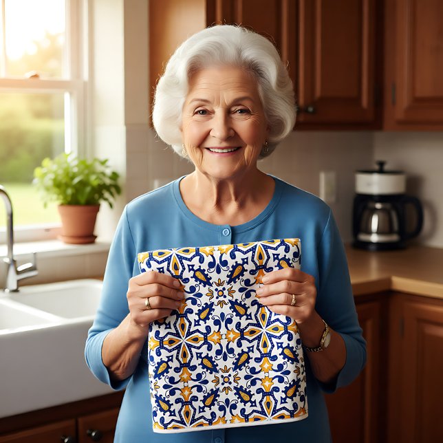 💙 💛 Vacker blå och gult Azulejos,    köks Kökshandduk (💙💛 Beautiful blue and yellow Azulejos, Kitchen Kitchen Towel)