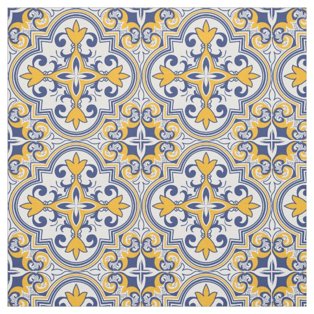 💙 💛 Vacker blå och gult Azulejos  Tyg (Provkarta)