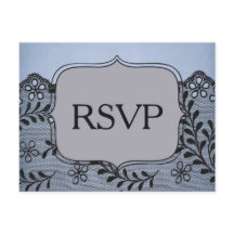 Vacker blå och svart falsk spets RSVP