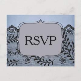 Vacker blå och svart falsk spets RSVP Inbjudan Vykort