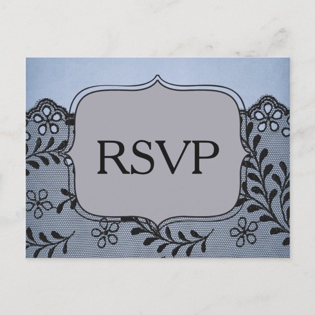 Vacker blå och svart falsk spets RSVP Inbjudan Vykort (Framsida)