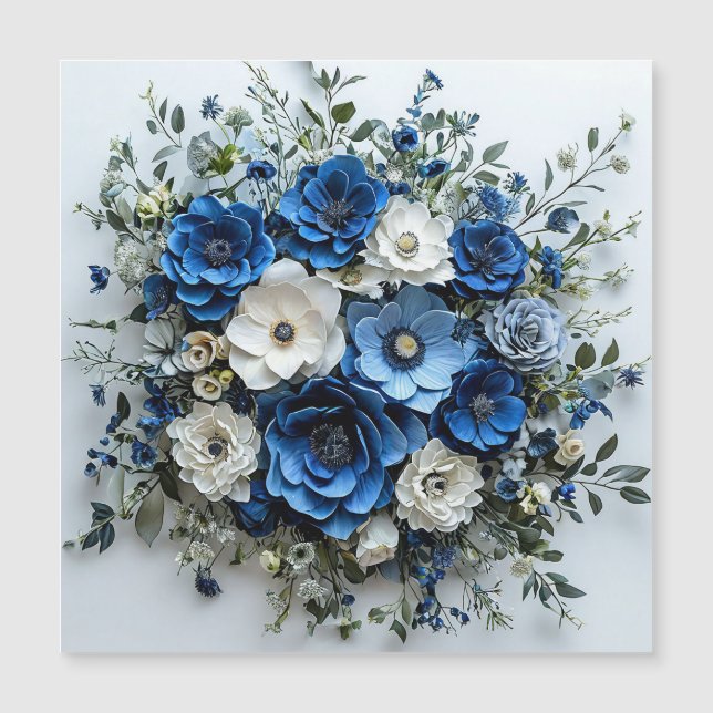 Vacker blå och vit blomsterarrangemang (Framsida)