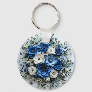 Vacker blå och vit blomsterarrangemang nyckelring