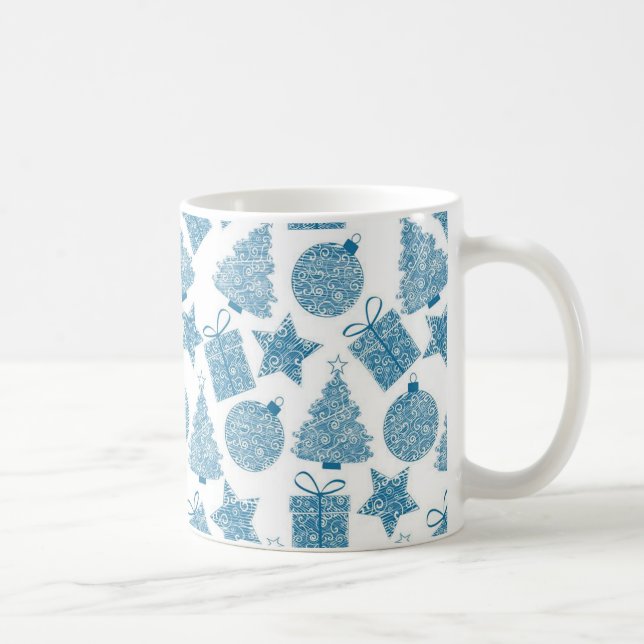 Vacker blå och vit jul kaffemugg (Höger)