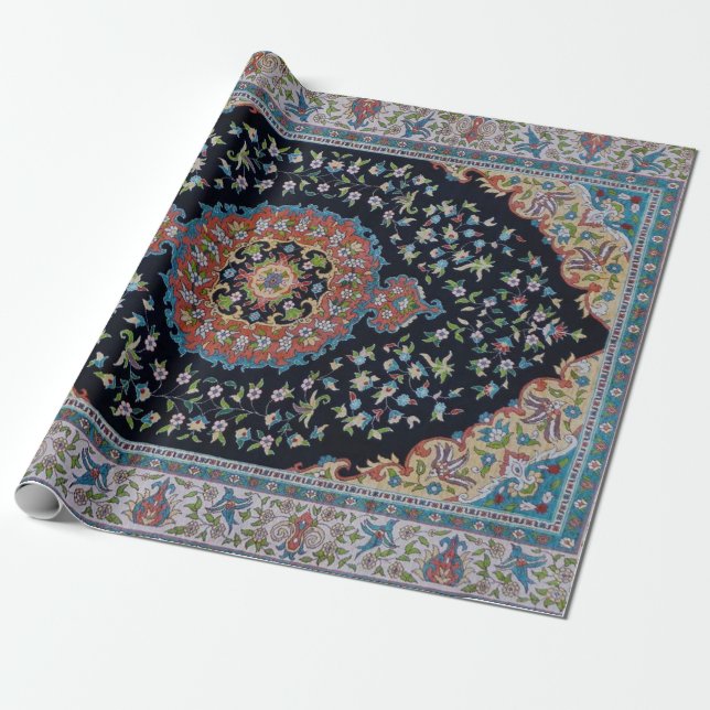 Vacker blå orientalisk antikt kilim-mattor presentpapper (Utrullad)