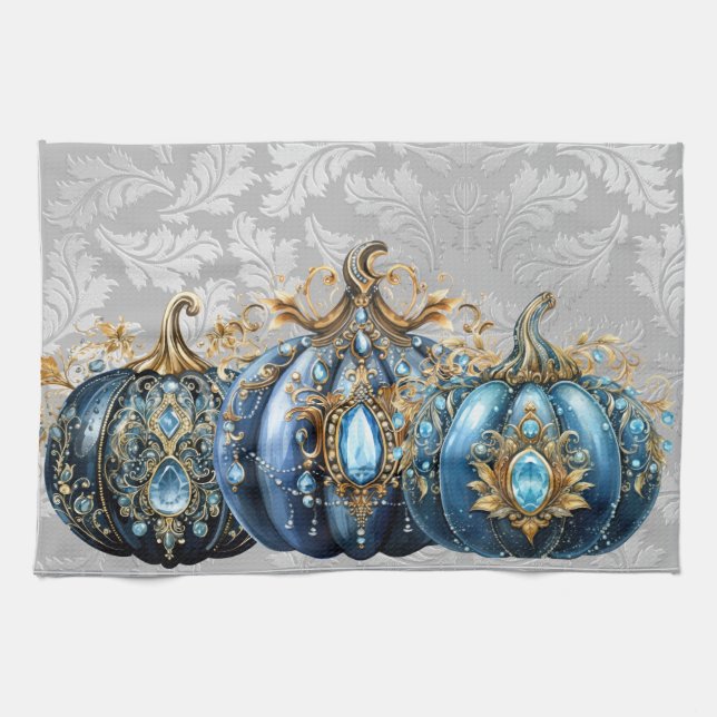 Vacker blå pumpa för engångsbruk kökshandduk (Horisontell)