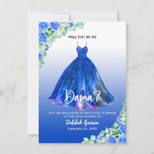 Vacker blå Quinceañera Dama-förfrågan Inbjudningar