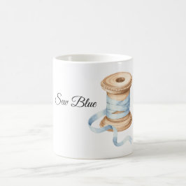 Vacker blå tråd sy kaffemugg