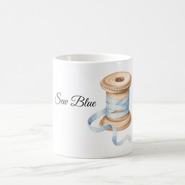 Vacker blå tråd sy kaffemugg (Center)