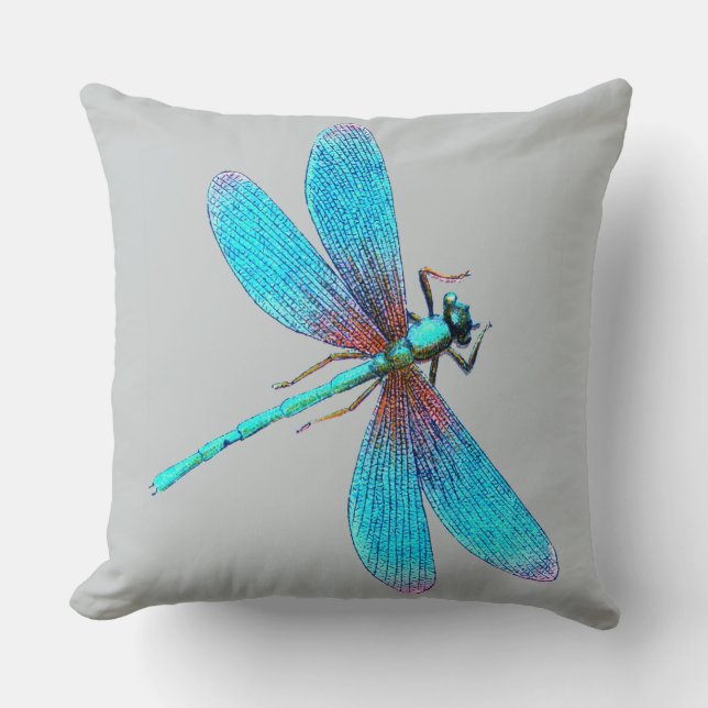 Vacker, blå turkos Dragonfly Kudde (Framsida)