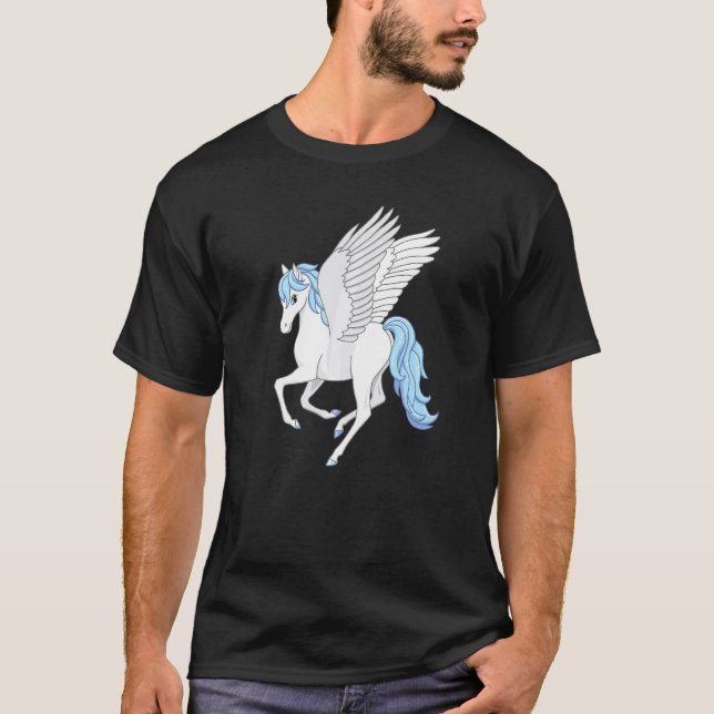 Vacker blå vit Pegasus flygande häst T Shirt (Framsida)