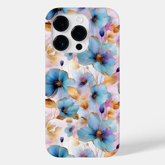 Vacker Blåa blommor Alcohol Bläck Pastel (Baksida)