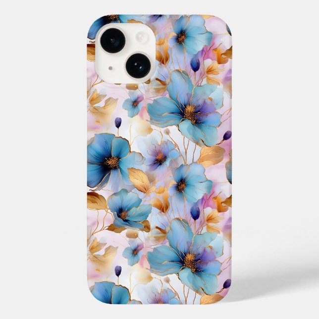 Vacker Blåa blommor Alcohol Bläck Pastel (Baksida)