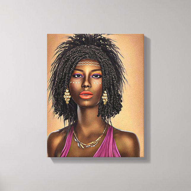 Vacker Black African Princess Woman Art Canvastryck (Framsida)