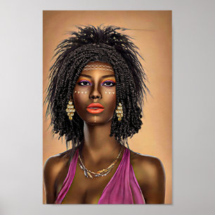 Vacker Black African Princess Woman Art Poster