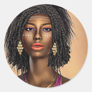 Vacker Black African Princess Woman Art Runt Klistermärke