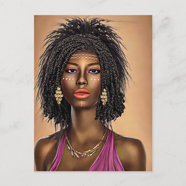 Vacker Black African Princess Woman Art Vykort (Framsida)