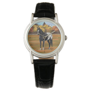 Vacker Black Appaloosa Quarter Horse Stallion Armbandsur