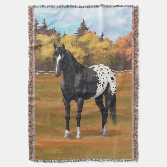 Vacker Black Appaloosa Quarter Horse Stallion Filt (Framsidan Vertikal)