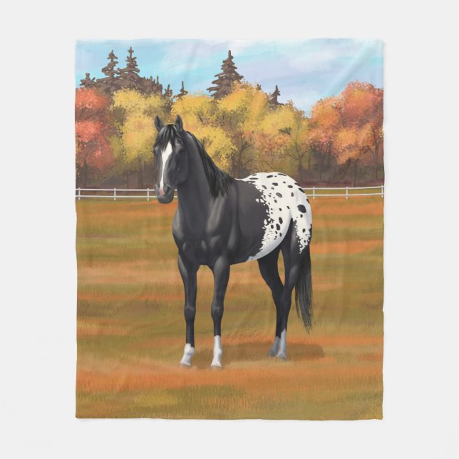 Vacker Black Appaloosa Quarter Horse Stallion Fleecefilt (Framsidan)