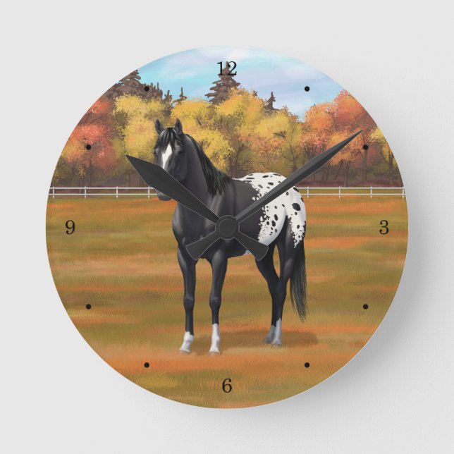Vacker Black Appaloosa Quarter Horse Stallion Rund Klocka (Framsida)