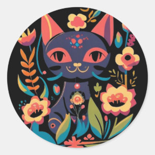 Vacker Black Cat Sticker Runt Klistermärke