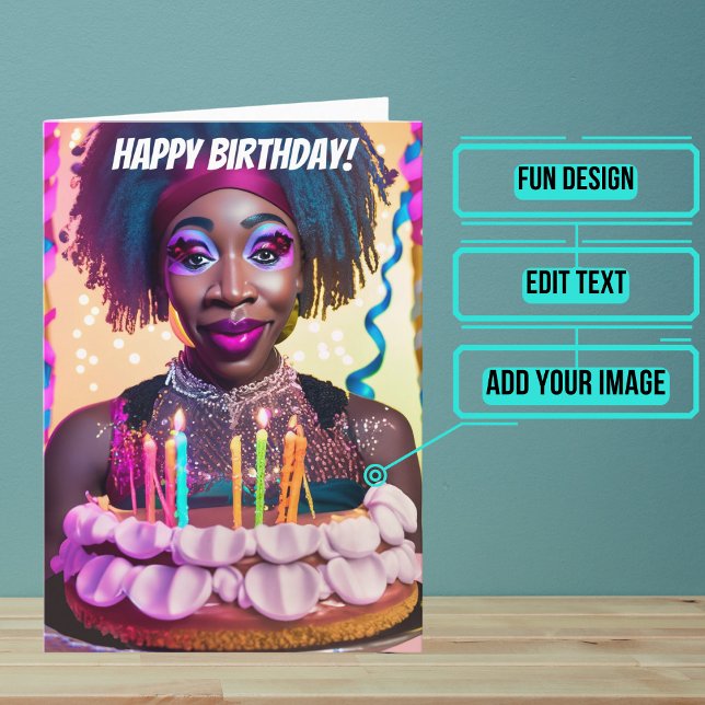 Vacker Black Drag Queen Funny Birthday Kort (Make sure their LGBTQ+ birthday is as gay as they are.)