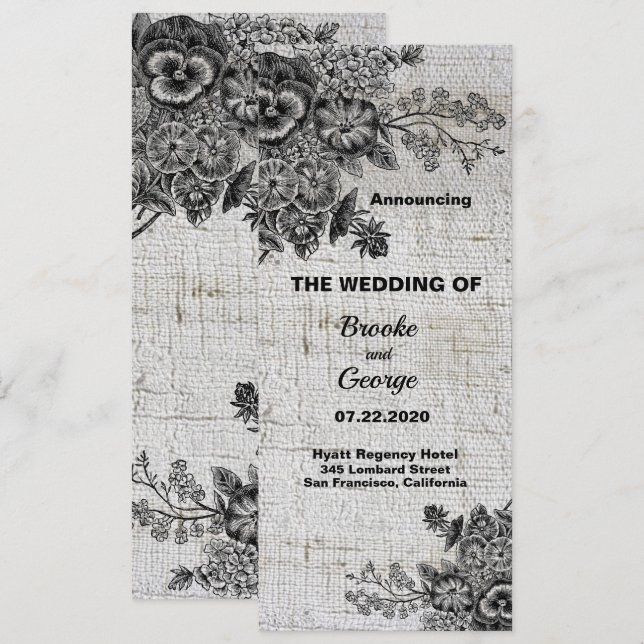 Vacker Black/Grått Flowers Bröllop Meddelande (Fram/baksida)