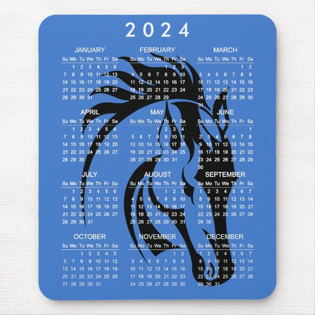 Vacker Black Horse 2024 Calendar Mousepad Musmatta (Framsidan)