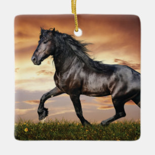 Vacker Black Horse Julgransprydnad Keramik