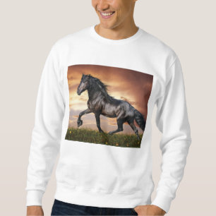 Vacker Black Horse Lång Ärmad Tröja