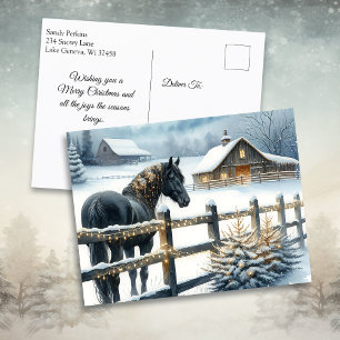 Vacker Black Horse på julgården Helg Vykort