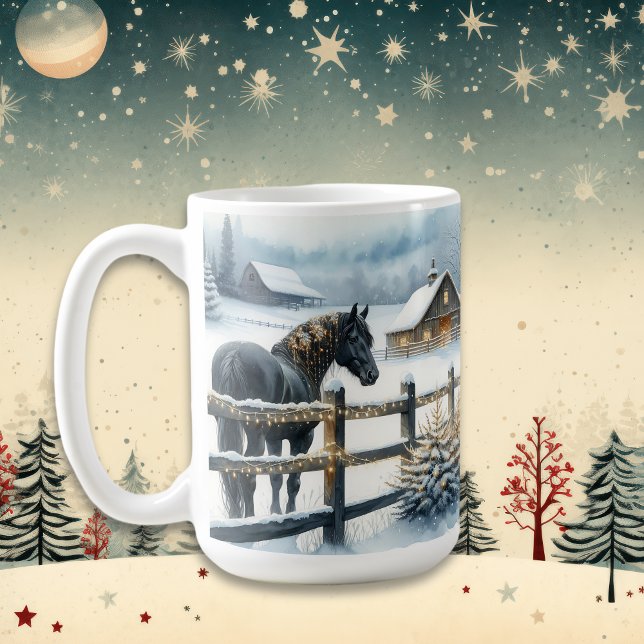Vacker Black Horse på julgården Kaffemugg (Skapare uppladdad)