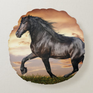 Vacker Black Horse Rund Kudde