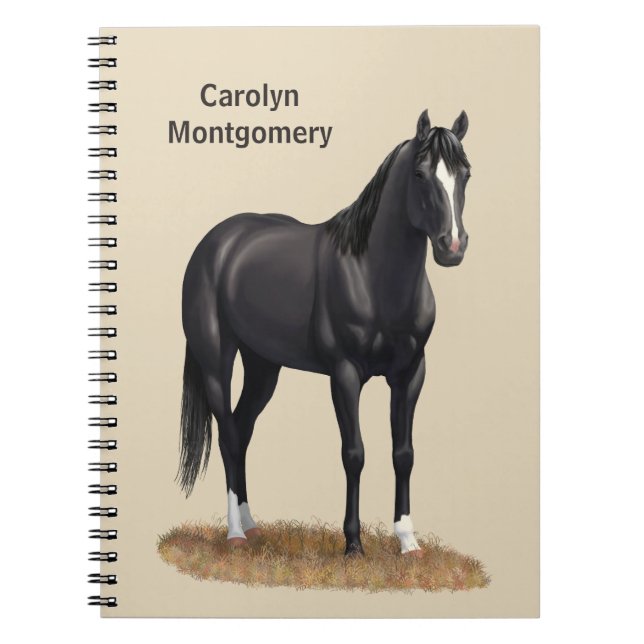 Vacker Black Quarter Horse Stallion Anteckningsbok (Framsidan)