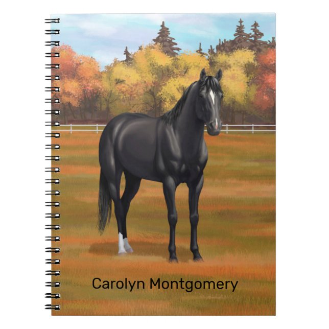 Vacker Black Quarter Horse Stallion Anteckningsbok (Framsidan)