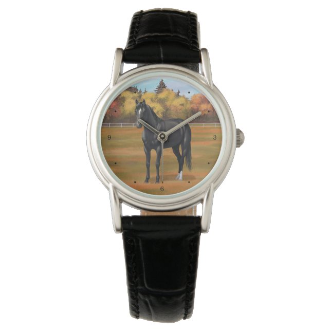 Vacker Black Quarter Horse Stallion Armbandsur (Framsida)