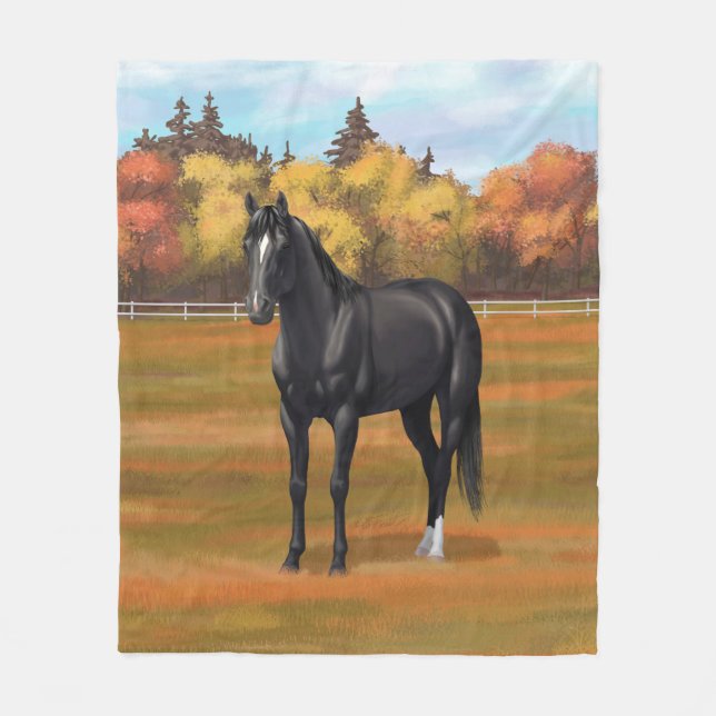 Vacker Black Quarter Horse Stallion Fleecefilt (Framsidan)