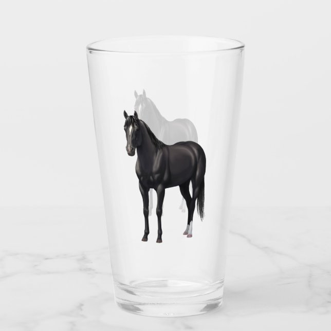 Vacker Black Quarter Horse Stallion Glaskopp (Framsida)