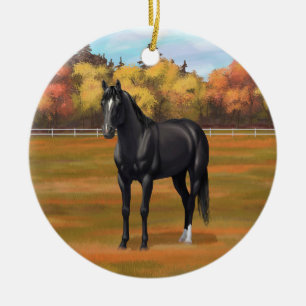 Vacker Black Quarter Horse Stallion Julgransprydnad Keramik