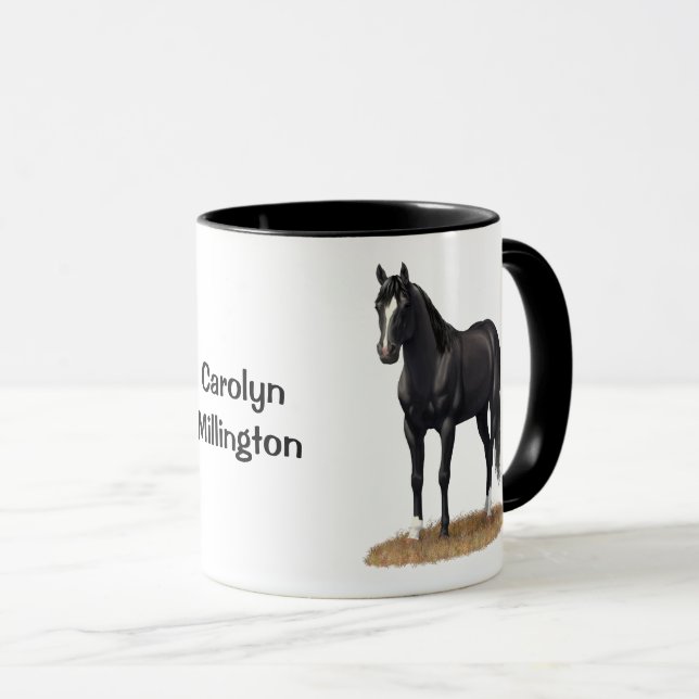 Vacker Black Quarter Horse Stallion Mugg (Framsida höger)