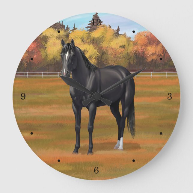 Vacker Black Quarter Horse Stallion Stor Klocka (Framsida)