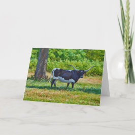 Vacker Black Texas Longhorn Cow Art Note Card Kort