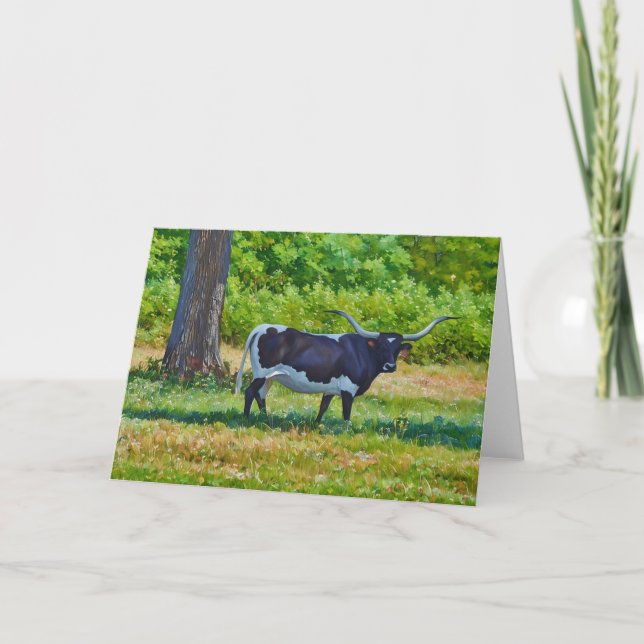 Vacker Black Texas Longhorn Cow Art Note Card Kort (Framsida)